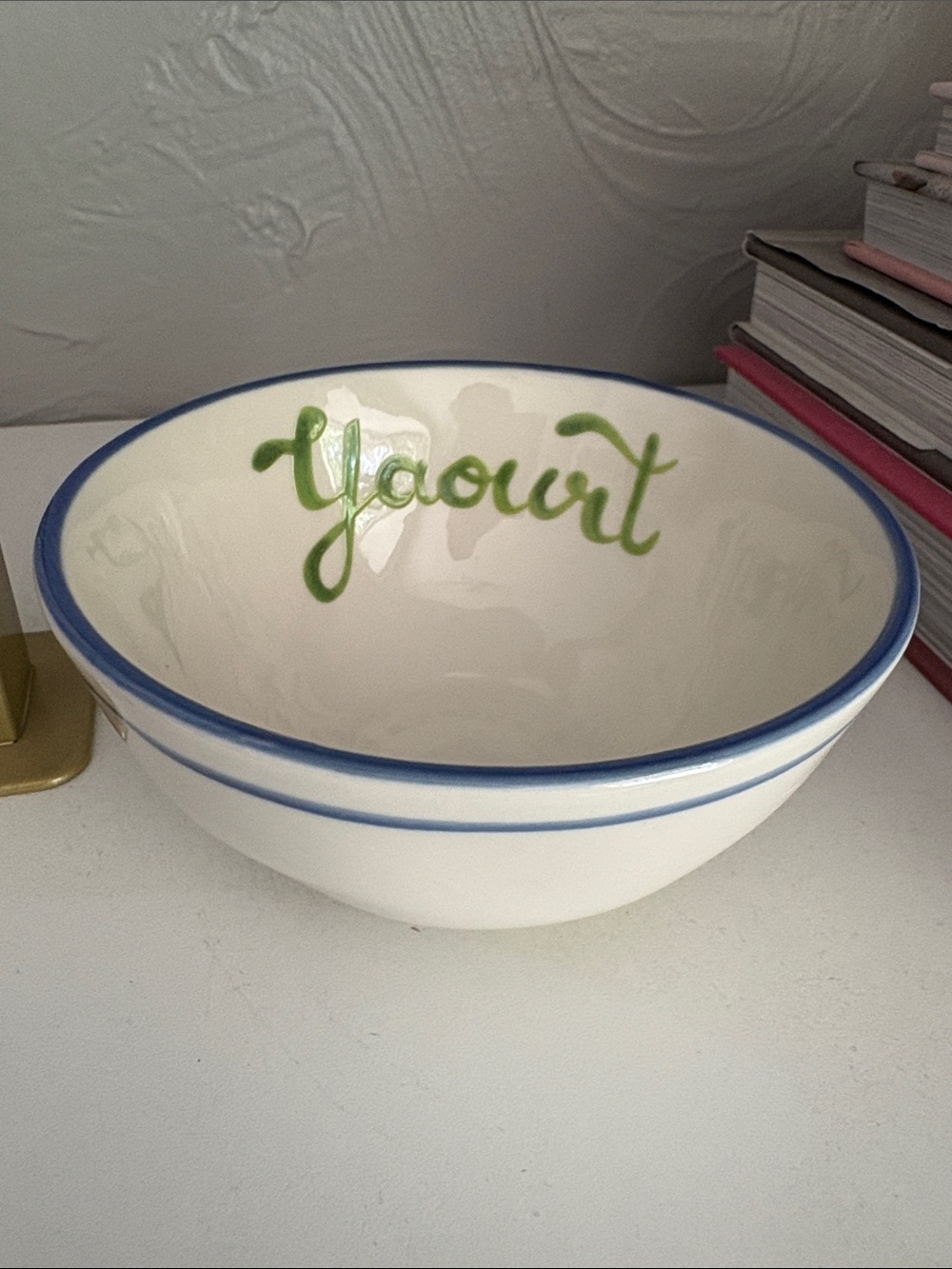 Harlie Brown Studio‎ Belle Journée Stoneware 'Yaourt' Bowl with Blue Rim